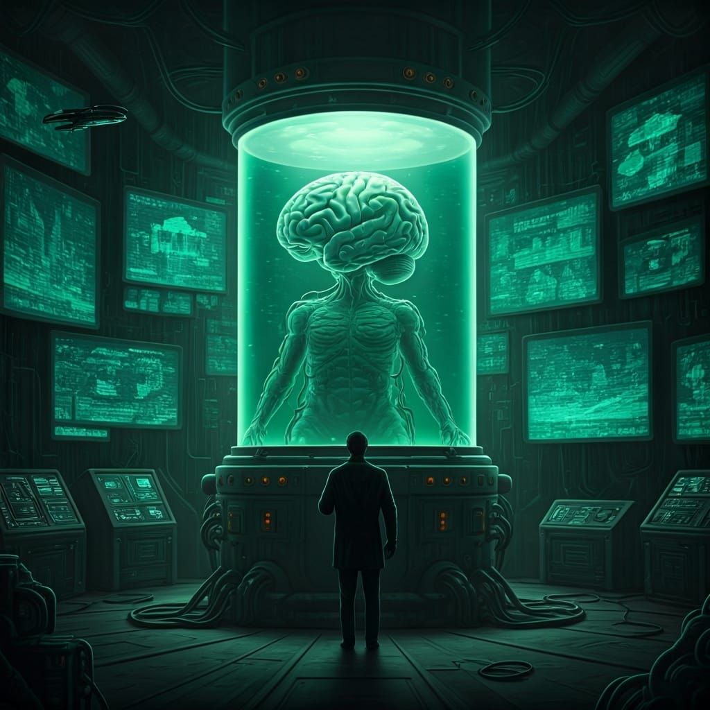 Dr. Head: Brain in Emerald Tank, Cyberpunk Dystopia