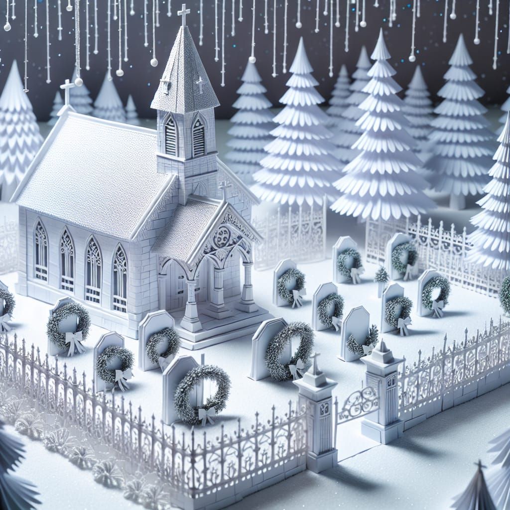 Christmas Church Scene in Whimsical 3D Kirigami Art