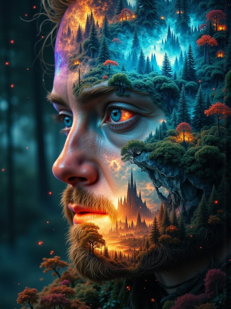 Surreal Lantern World with Nephilim and Lightning