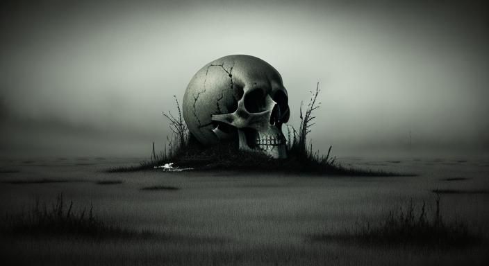 Surreal Spooky Skullscape of Sadness and Symbolism
