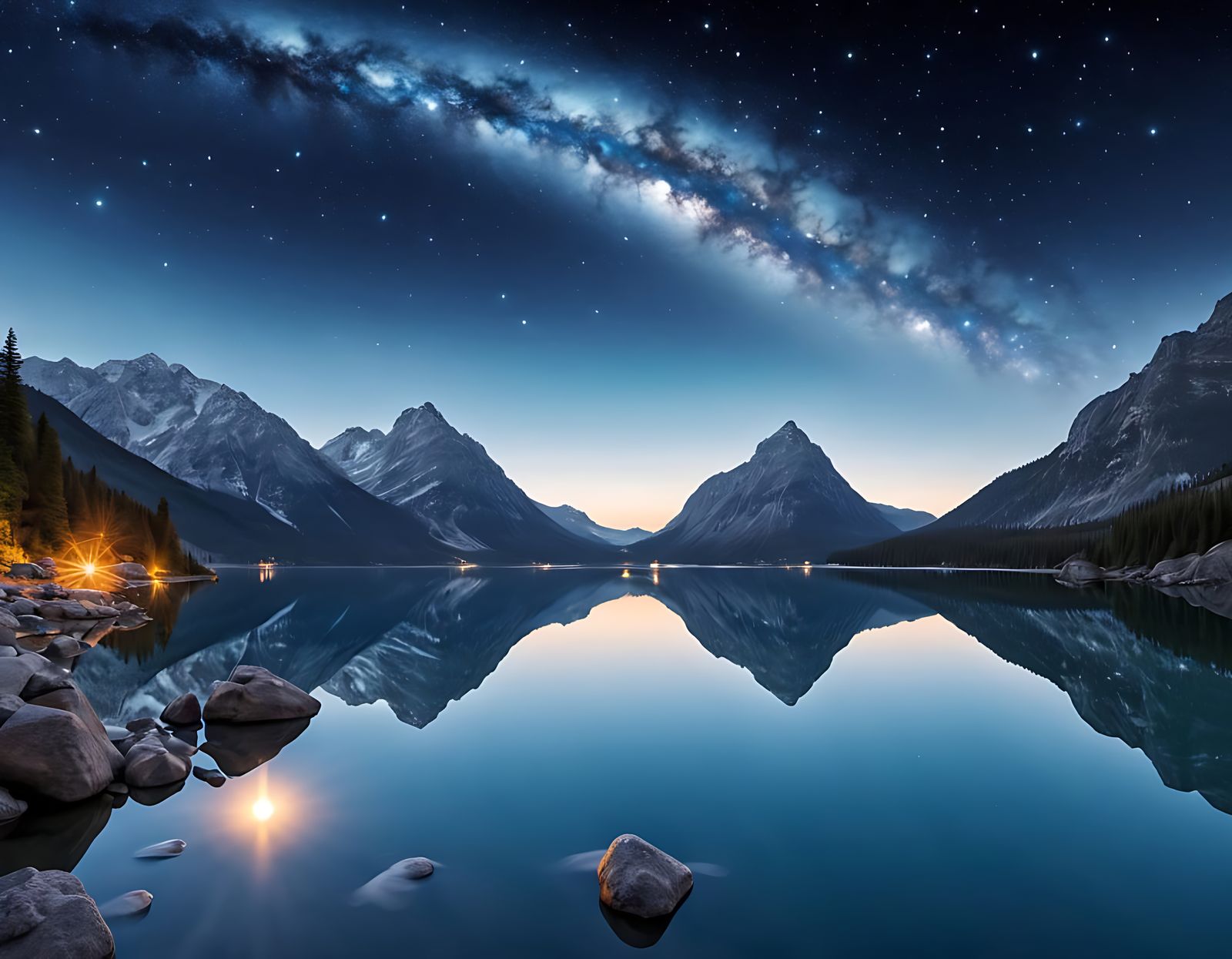 An infinite mirror smooth lake reflecting the vastness of a ...