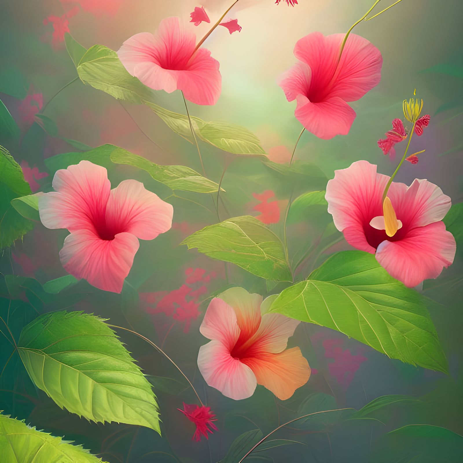 Whimsical Botanical Illustration of a Pink Hibiscus