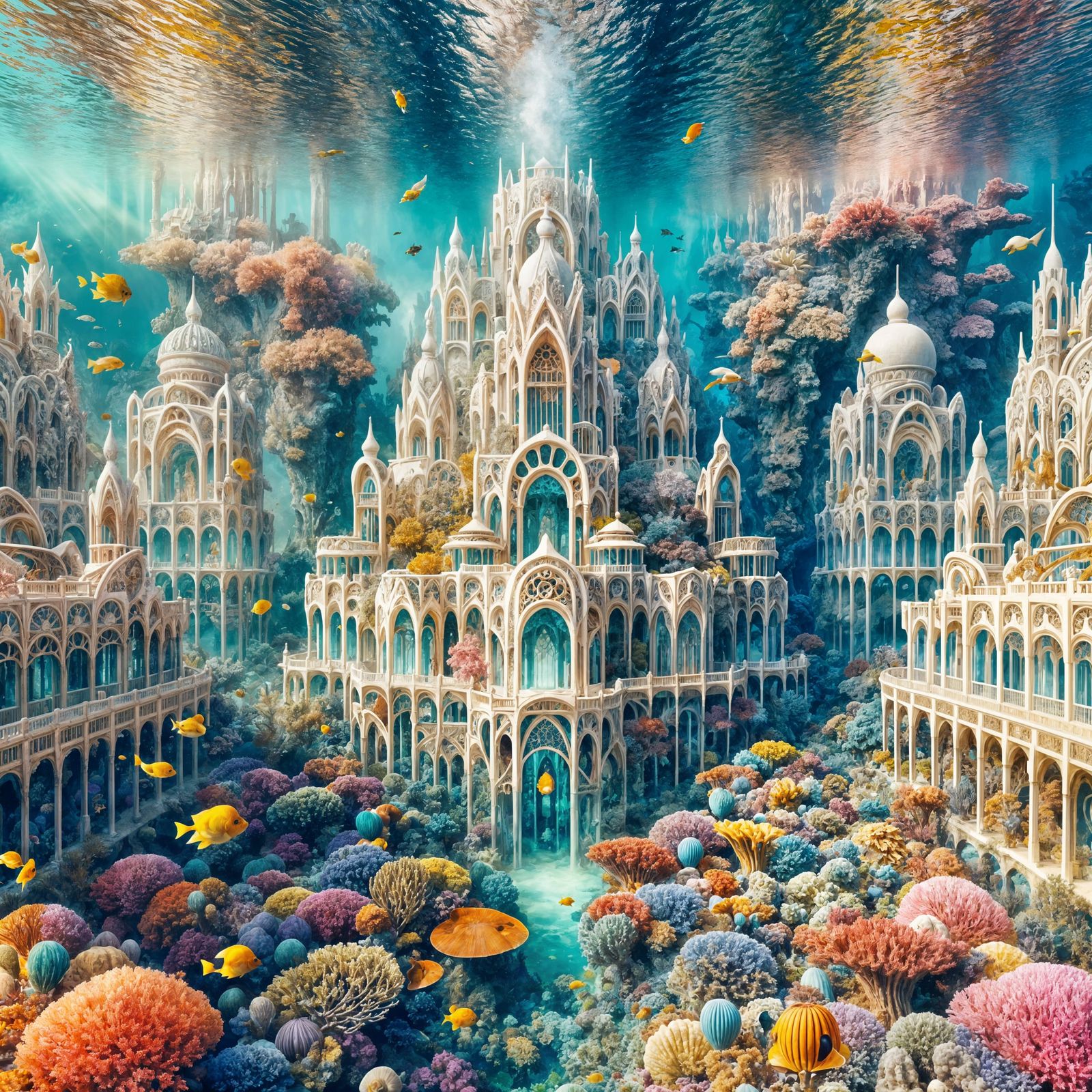 Atlantis: Art Nouveau Sunken City Amidst Coral Reefs