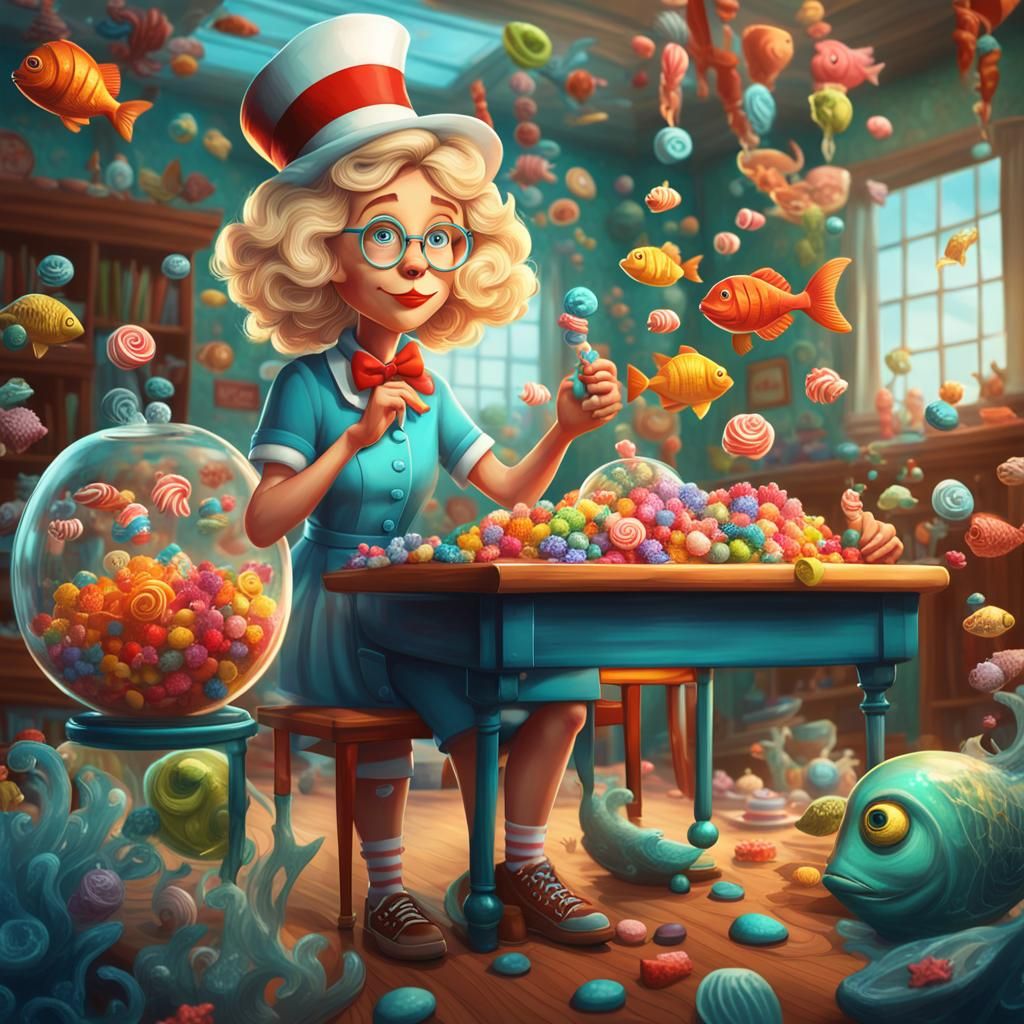 Dr. Seuss-Style Teacher with Sea Creatures