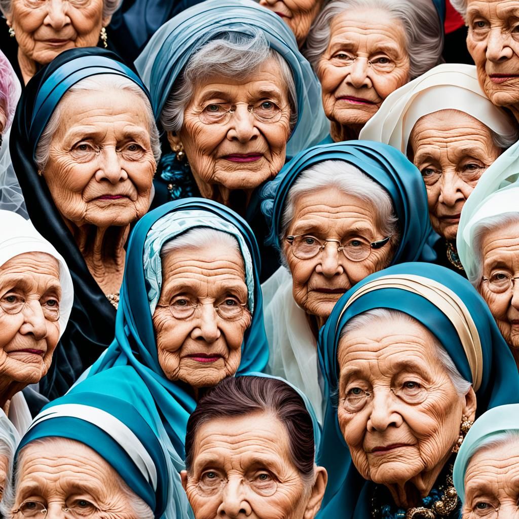 Elegant Elderly Women in Colorful Headscarves