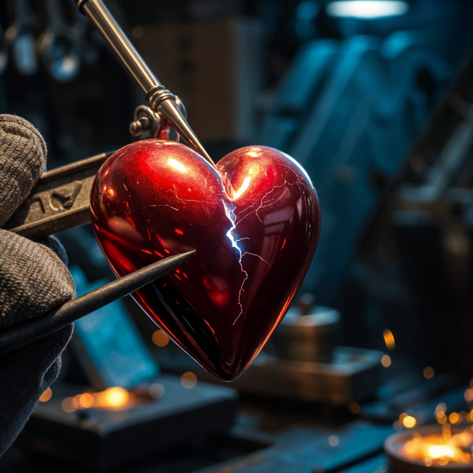 Skilled Hands Repair a Delicate, Shattered Heart in a Dimly ...