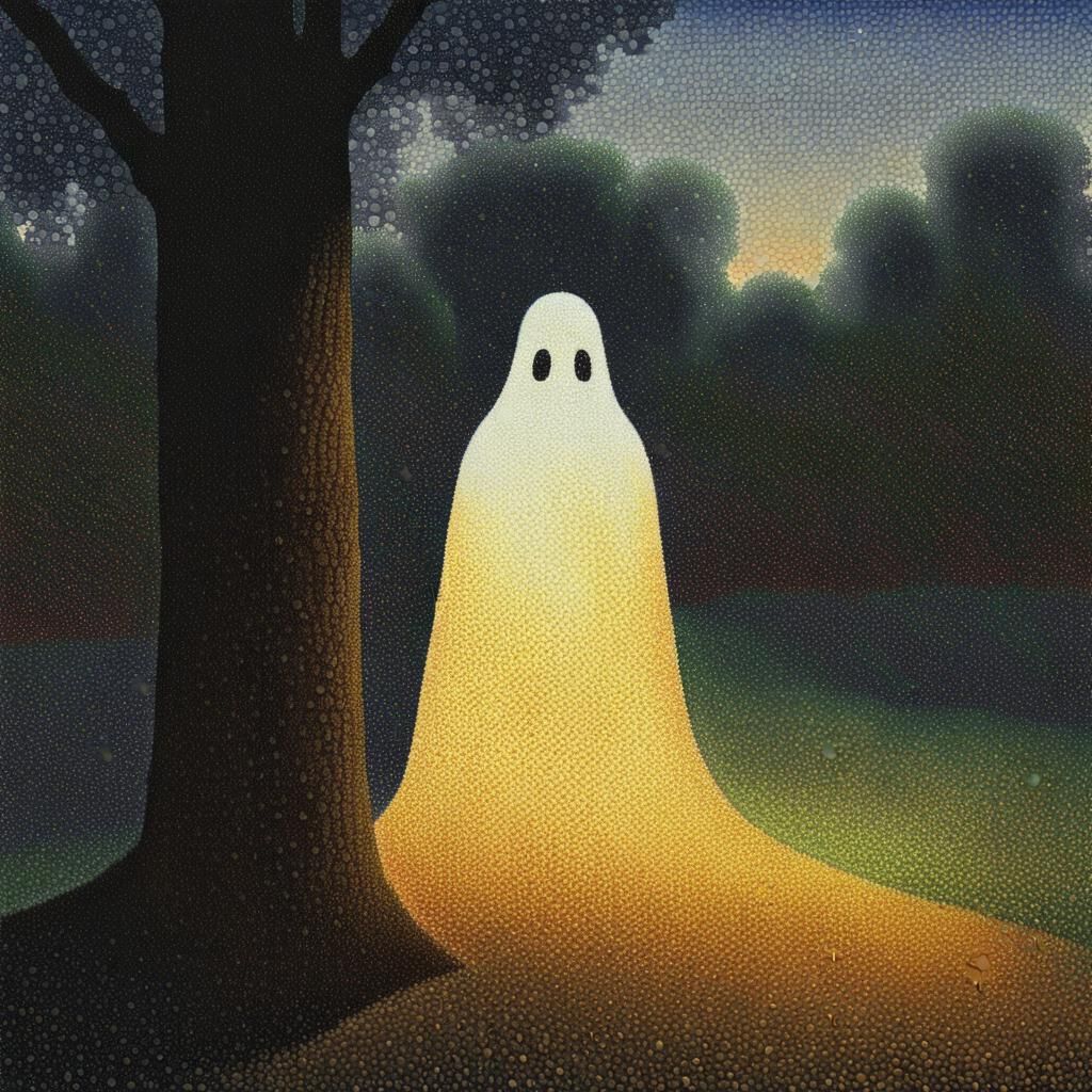 Translucent Shadow Ghost in Pointillist Collage Style