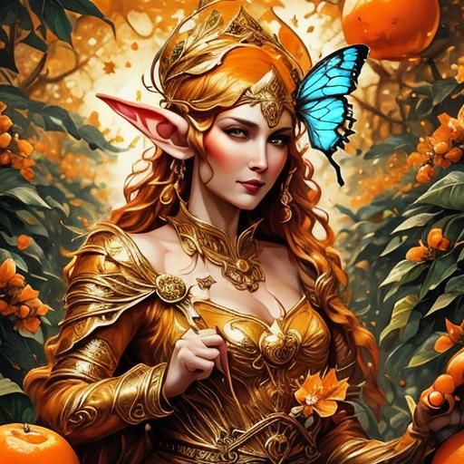 Golden Elf in Orange Grove with Butterflies