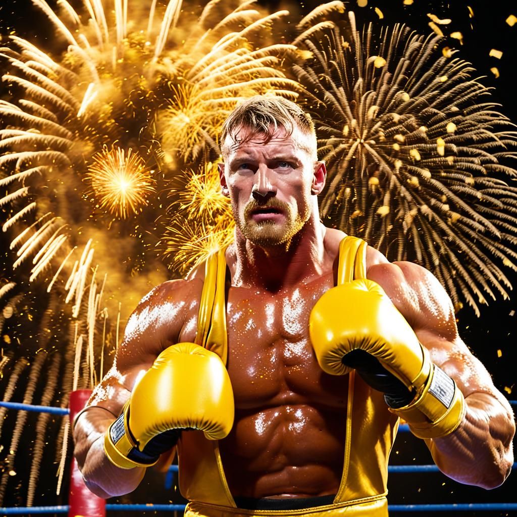 Muscular Boxer in Yellow Wrestling Attire