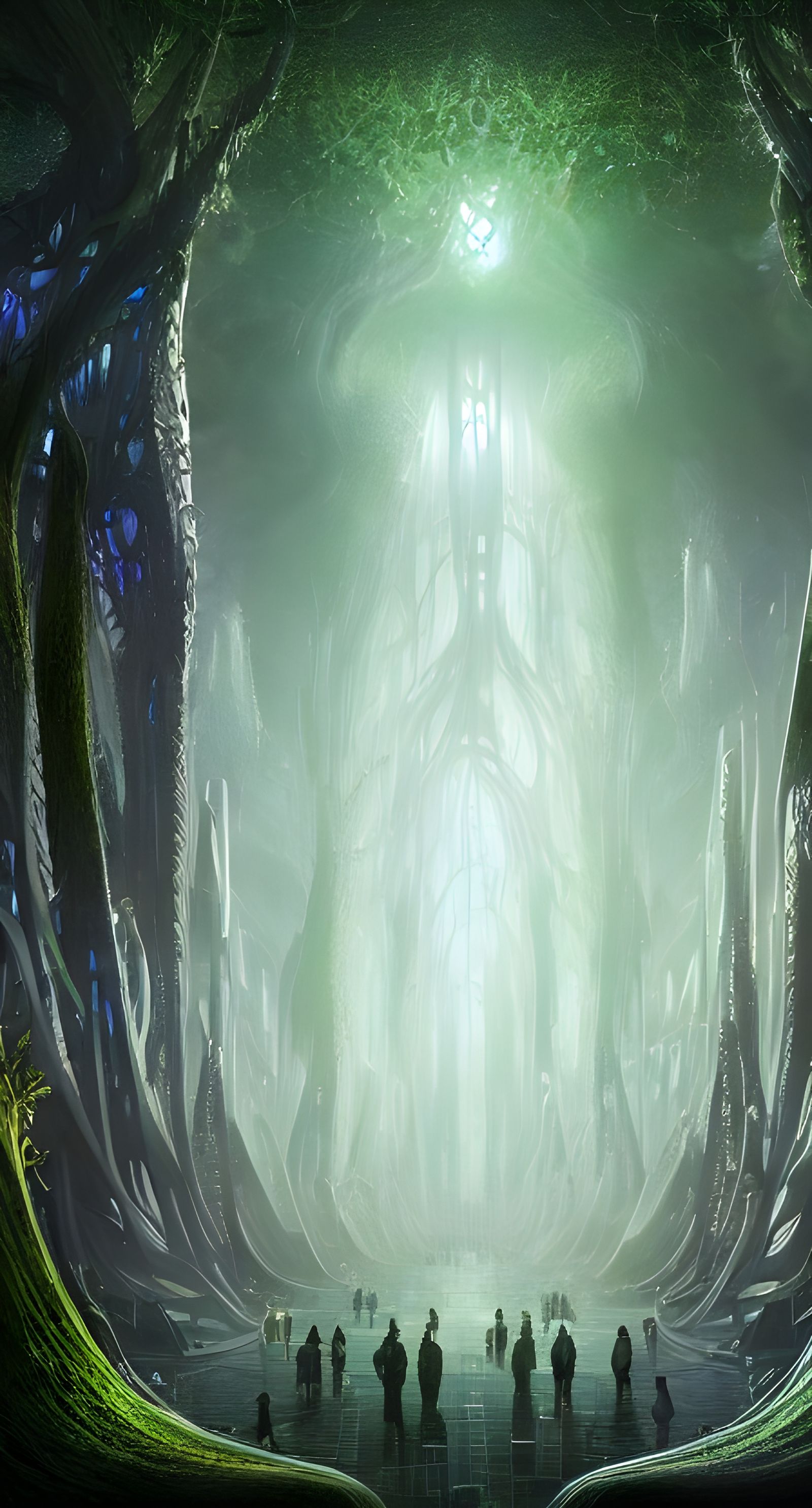 Futuristic Elven City Carved in Trees: Matte Painting