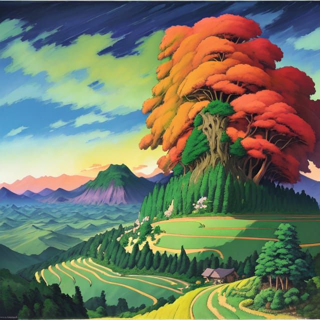 Ghibli-esque Landscape with Bold Colors