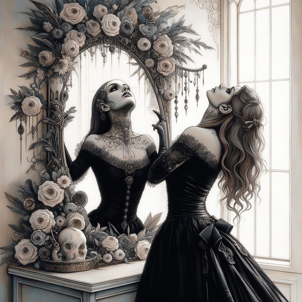 Two Gothic Women in Romantic Goth Style