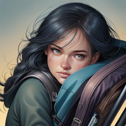 Baby Girl in Stroller, Comic Book Art