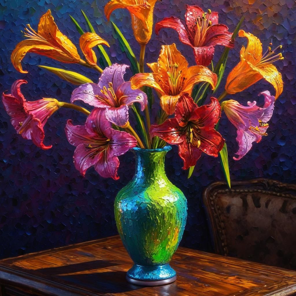 Lily Flowers as Impasto Oil Painting