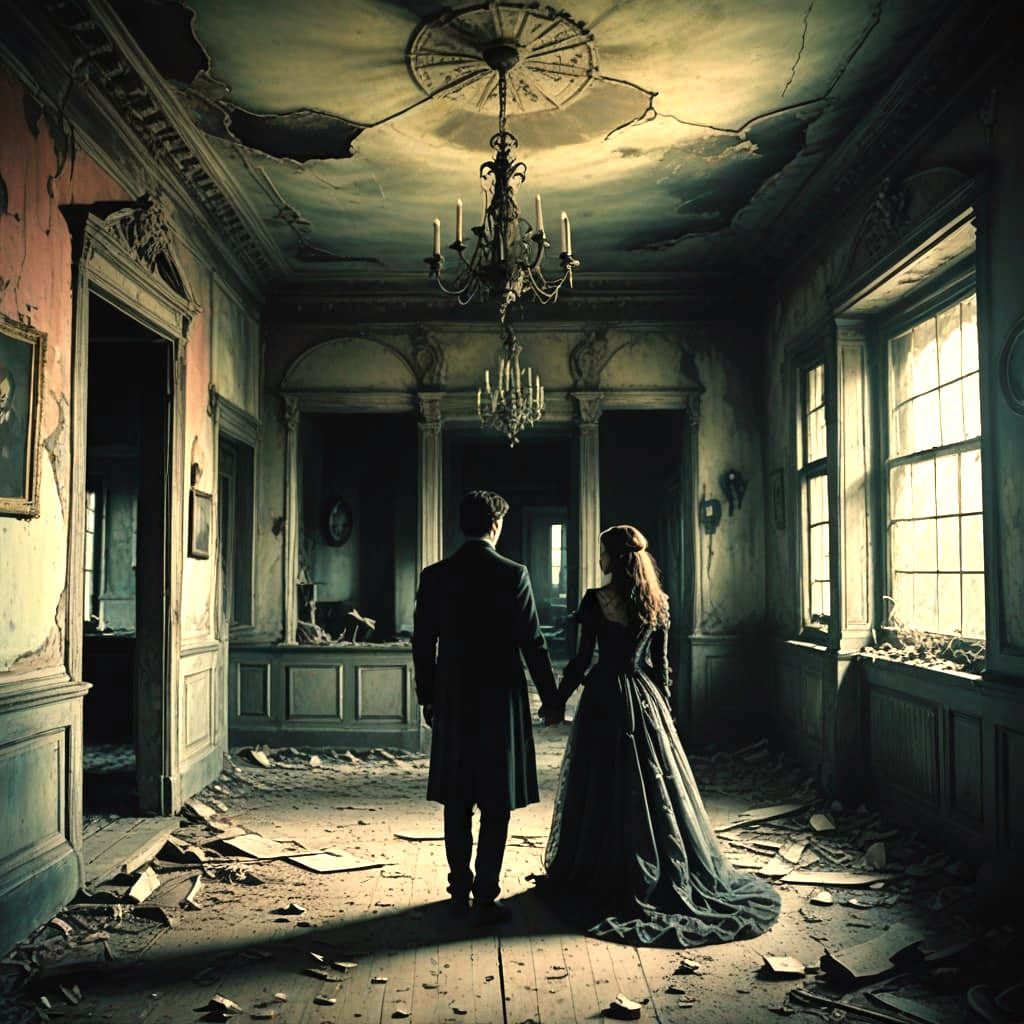 Couple Inspires Ghost Mansion Cinematic Film Still