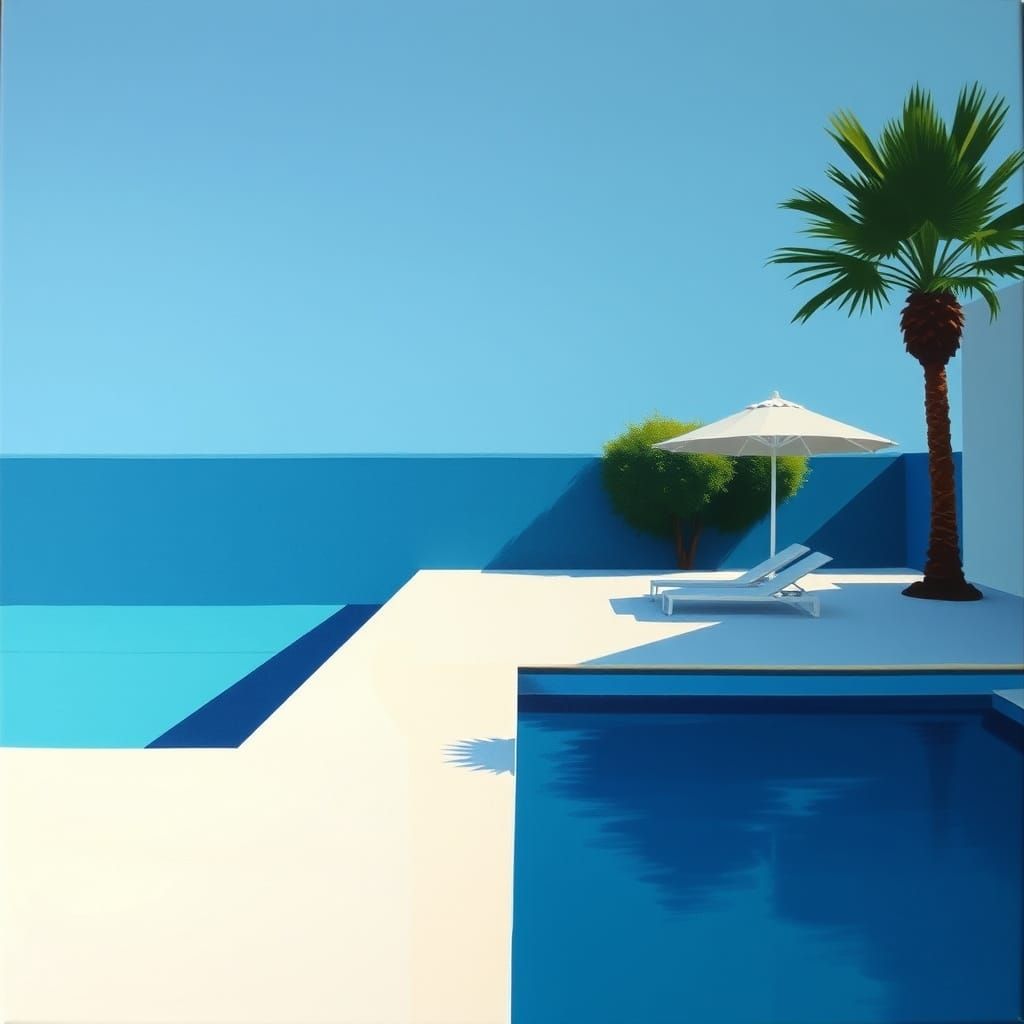 Soothing Modern Acrylic Oil Painting by the Pool