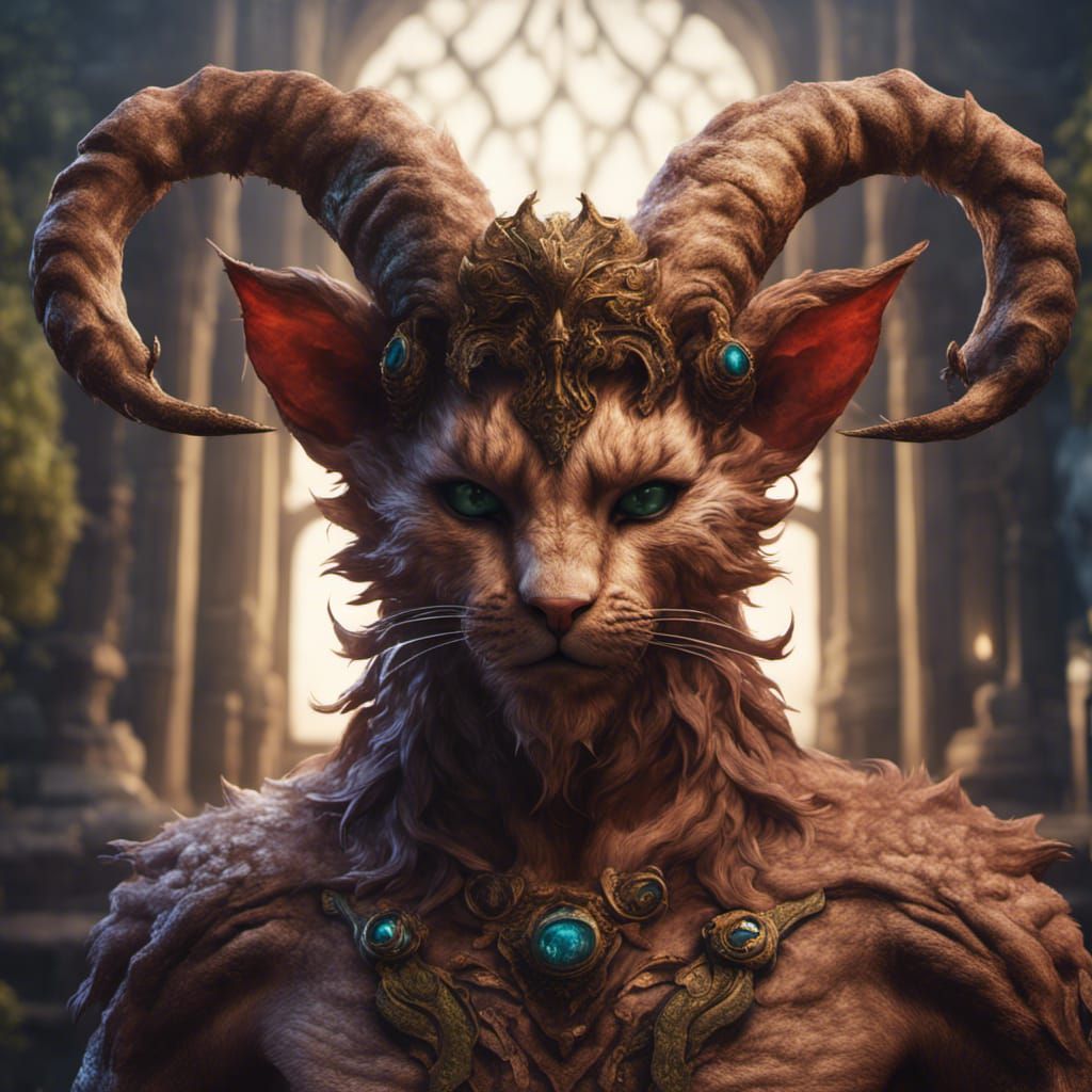 Anthropomorphic Cat Satyr in Detailed Matte Painting