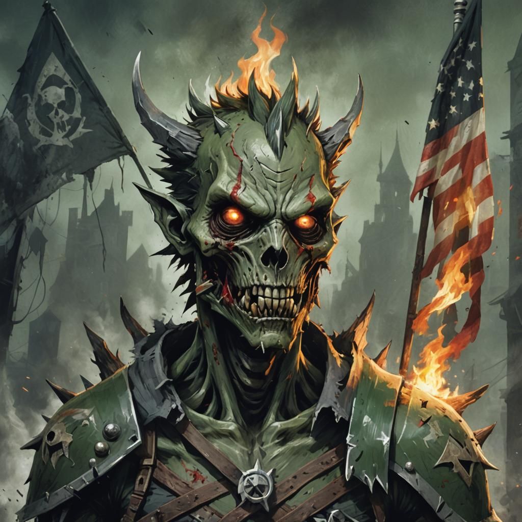 Dark Fantasy Zombie Digimon Close-Up Portrait in Gritty Text...