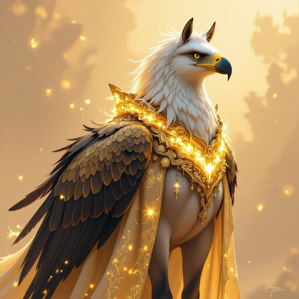 Golden Horse-Eagle Hybrid in Mythic Lighting