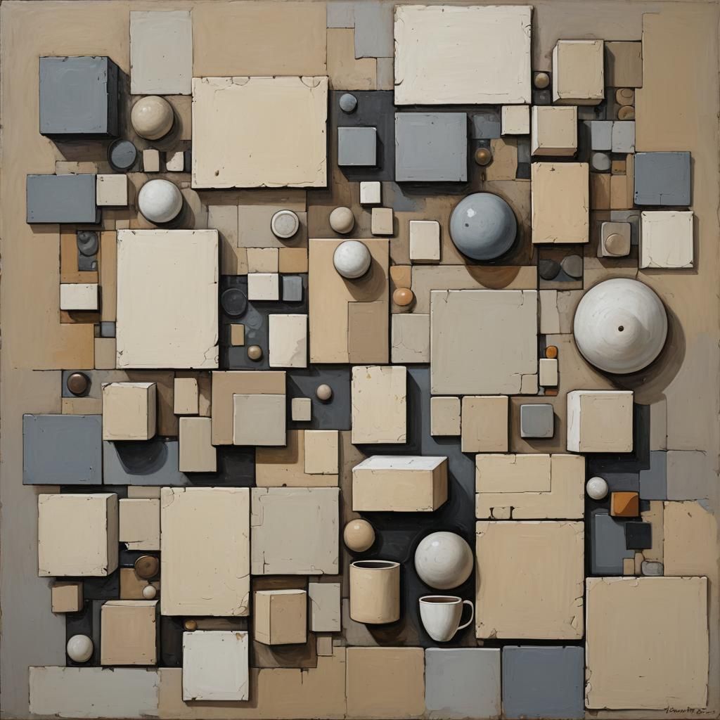Abstract Geometric Shapes in Earth Tones as Oil Painting