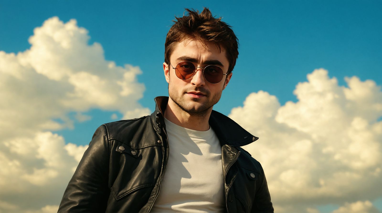 Daniel Radcliffe in Sunglasses and Leather Jacket