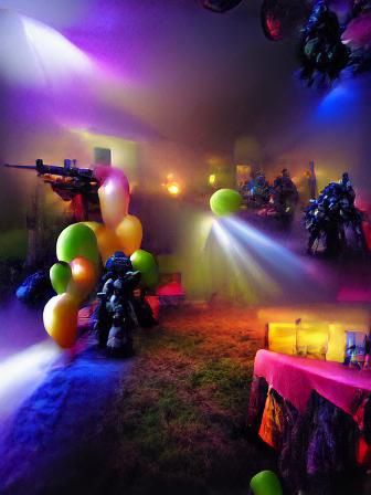 Paintball Party with Volumetric Lighting Aesthetic