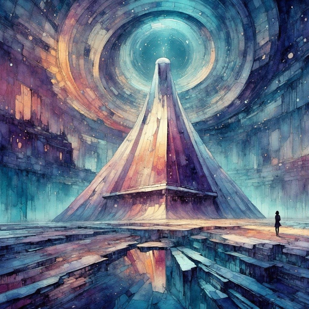 Surreal Ice Palace with Woman in Cubist Style