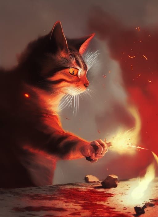 Cat Rocket Launch in Dark Fantasy Style