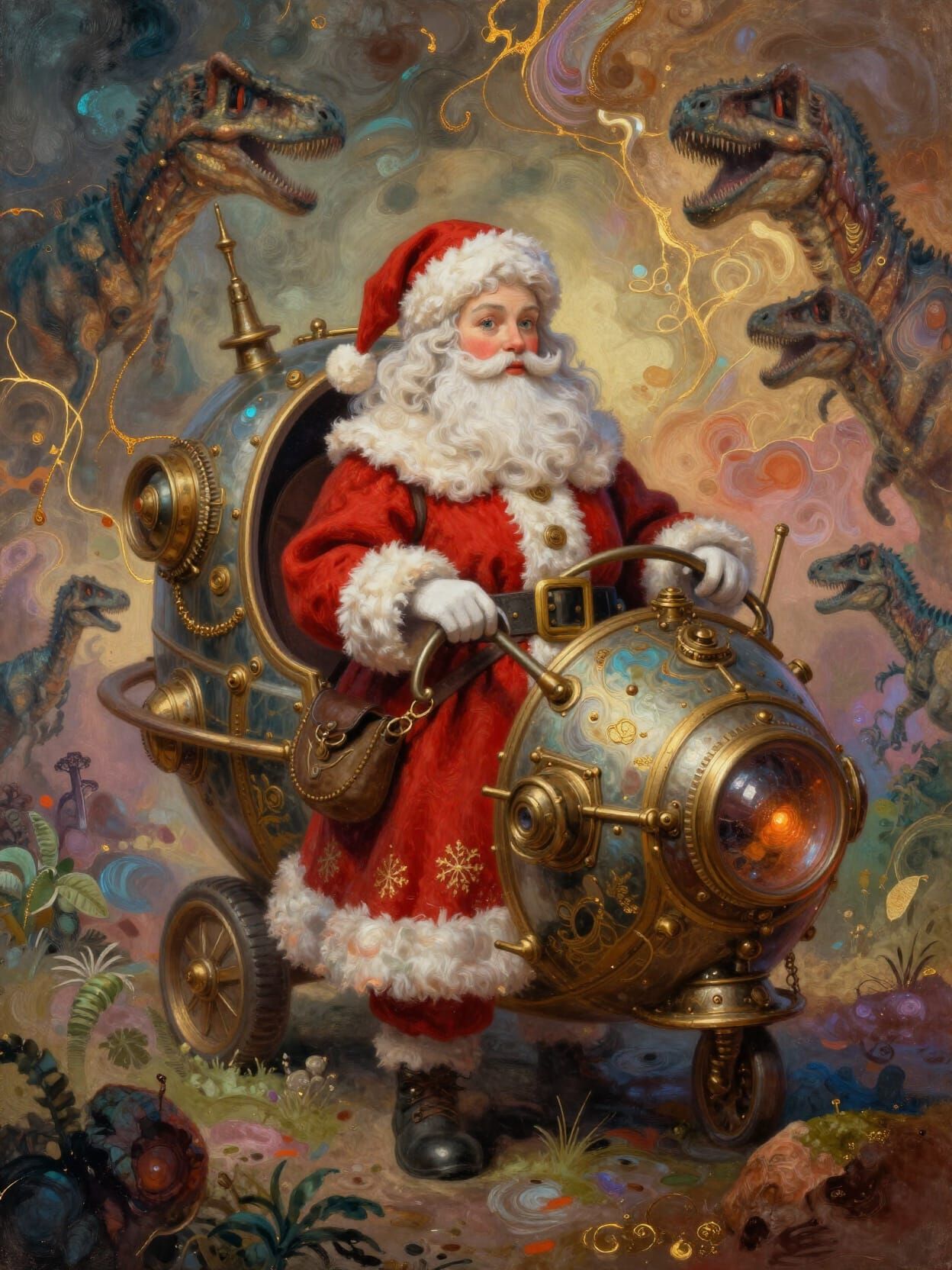 Steampunk Mrs. Santa in Jurassic Spaceship