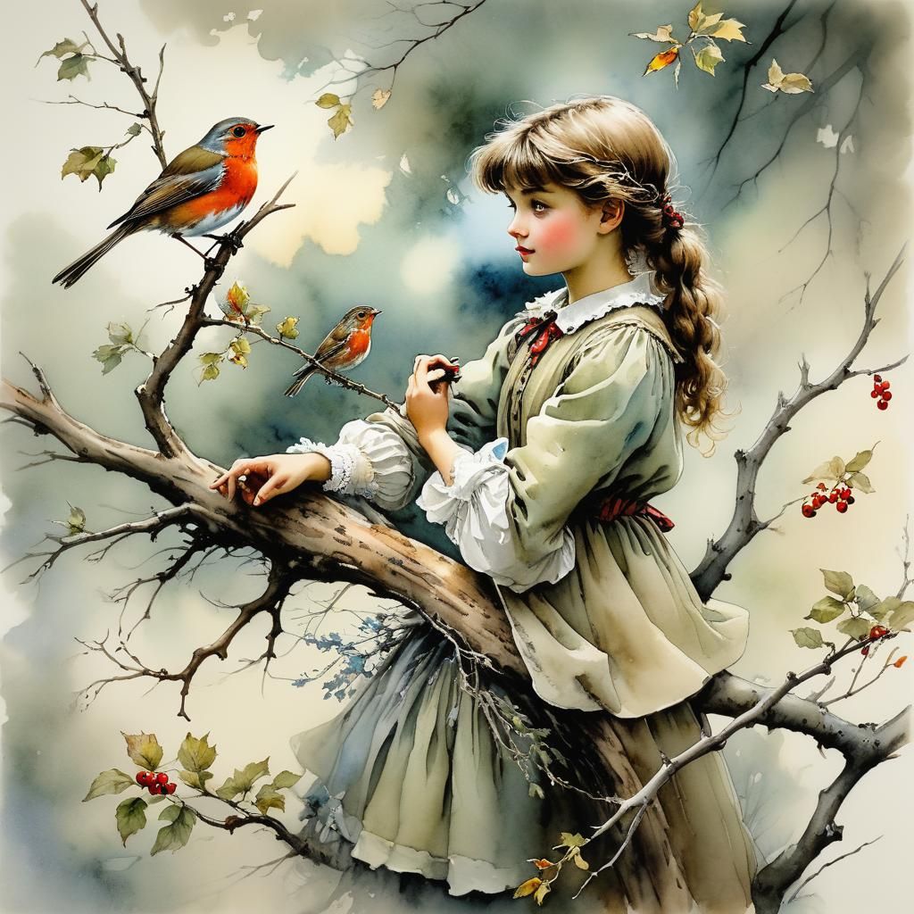 A girl and a robin