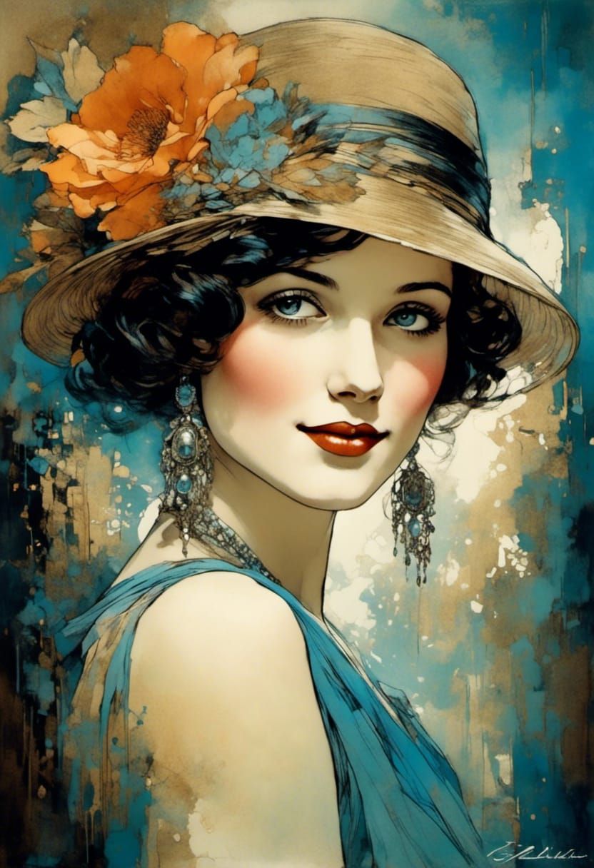 Roaring 20s Portrait with Inked Linework