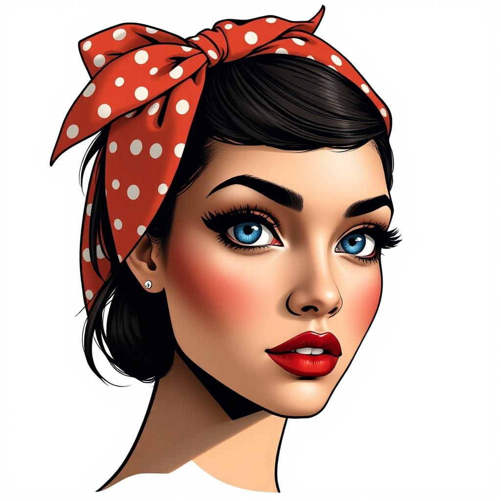 Beautiful Woman Portrait with Intense Blue Eyes and Red Lips