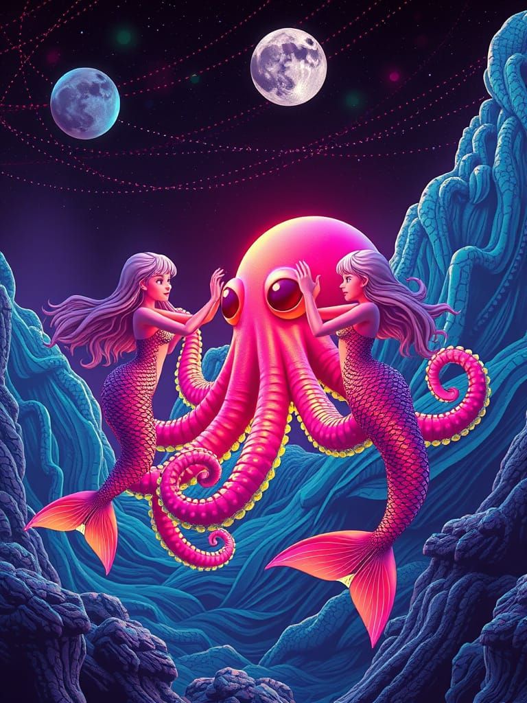 Mermaids in Neon Cyberpunk Battle