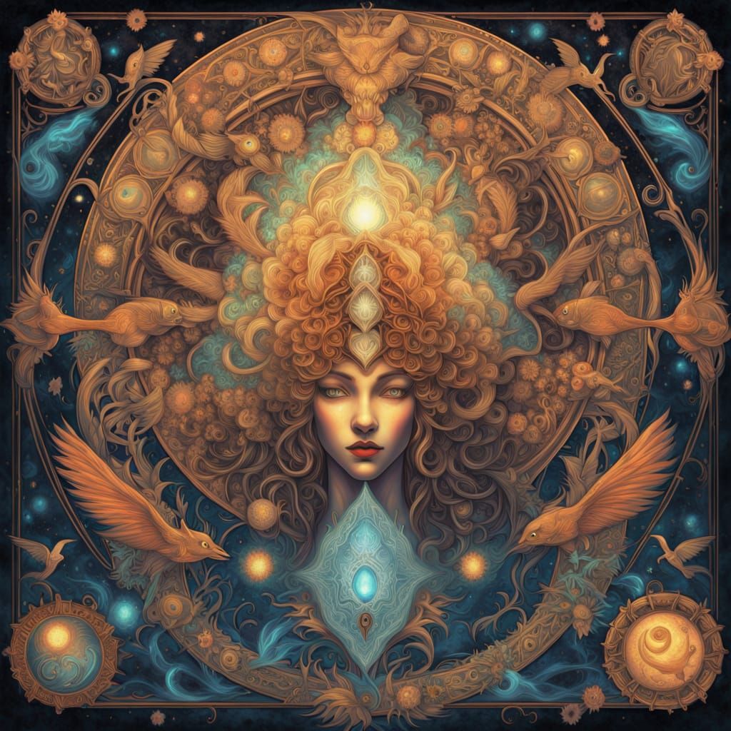 Mystical Shaman's Inner Oasis with Cosmic Sky