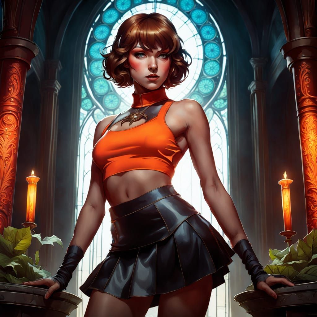 Gothic Velma Dinkley Concept Art in Vibrant, Bold Style