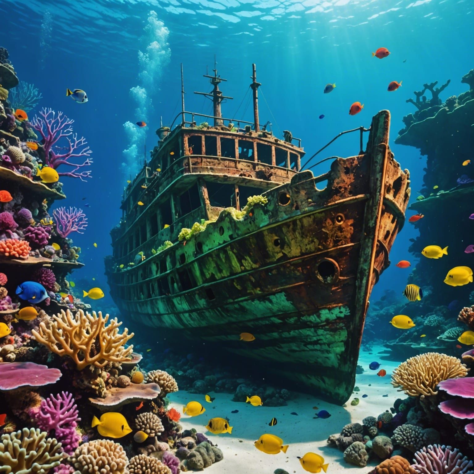 Colorful Coral Reef and Sunken Ship