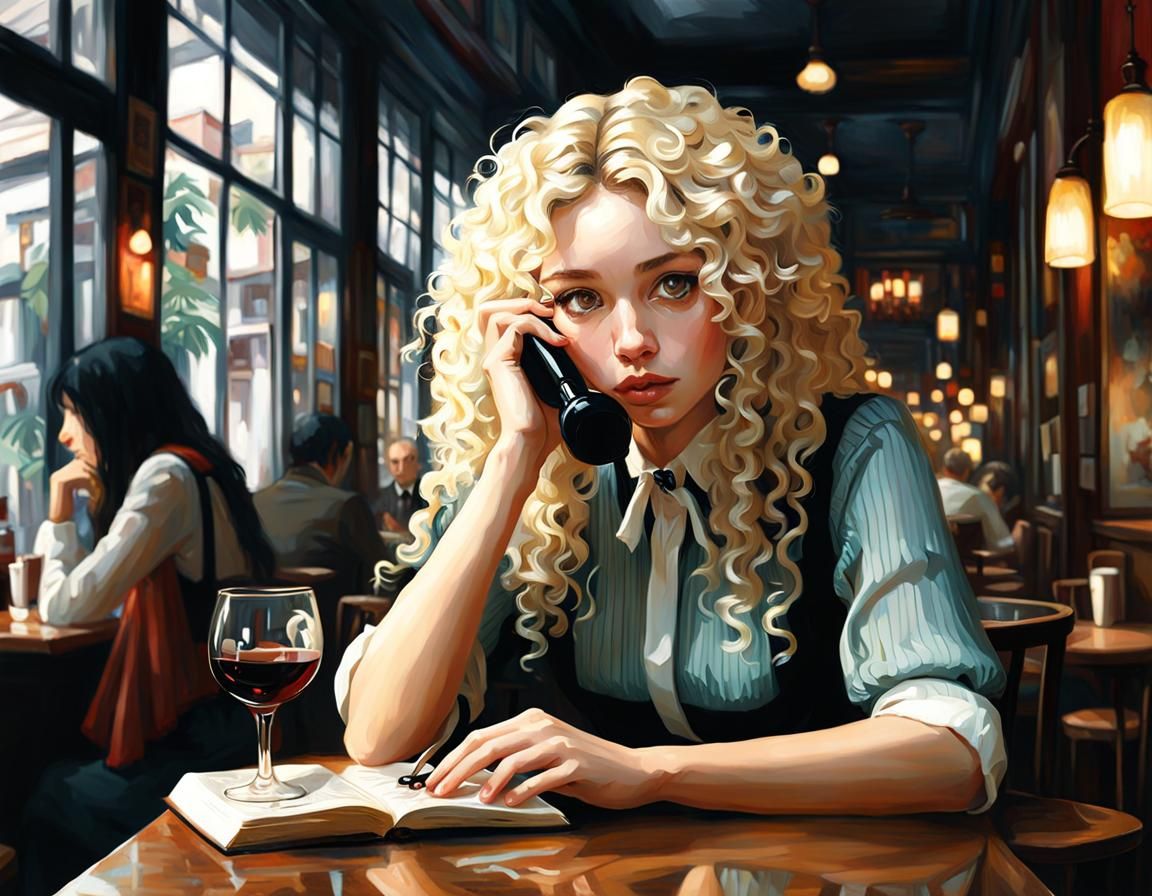 Cafe Scene: Neo-Impressionist Oil Painting