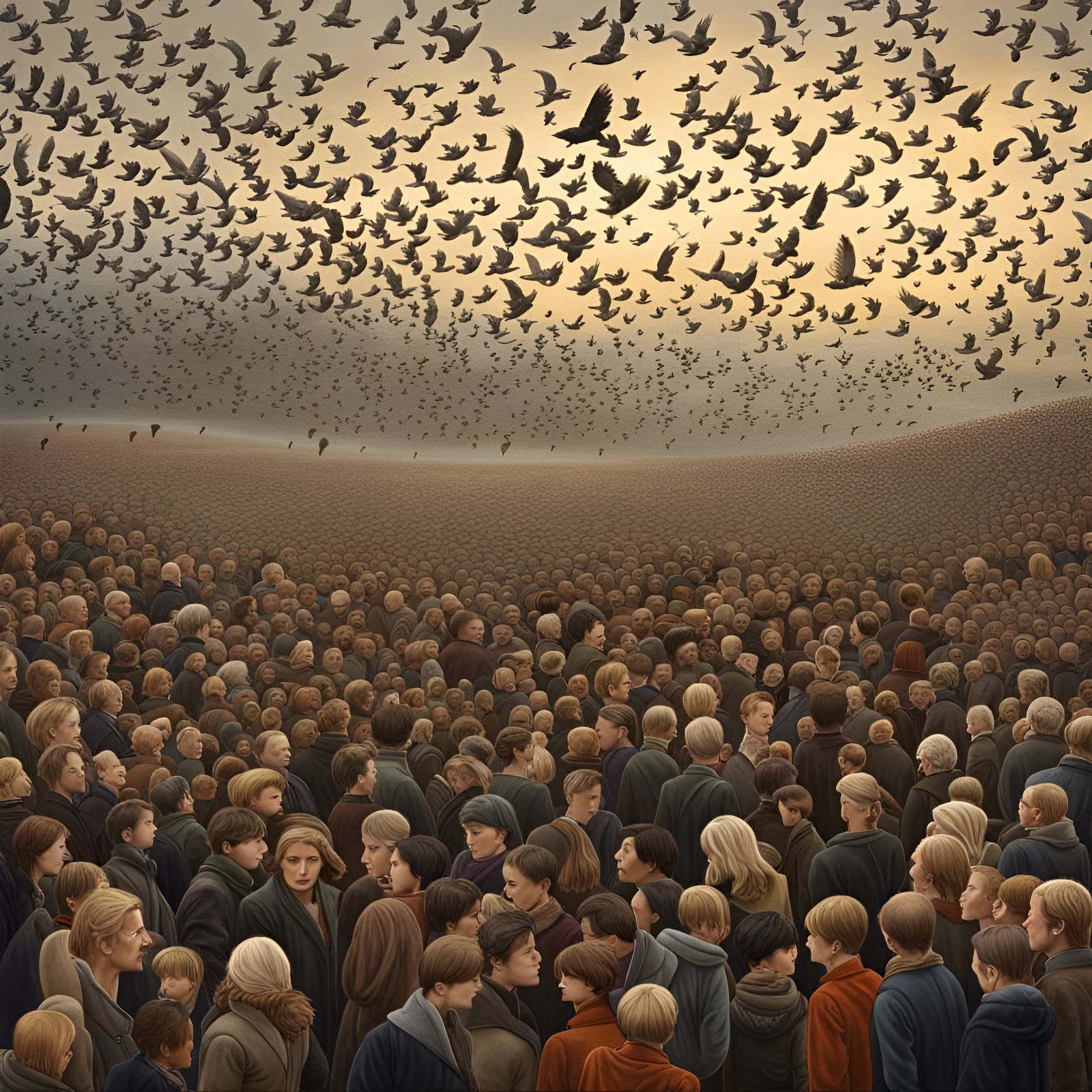 Photorealistic Augur Directs Murmuration in Matte Painting