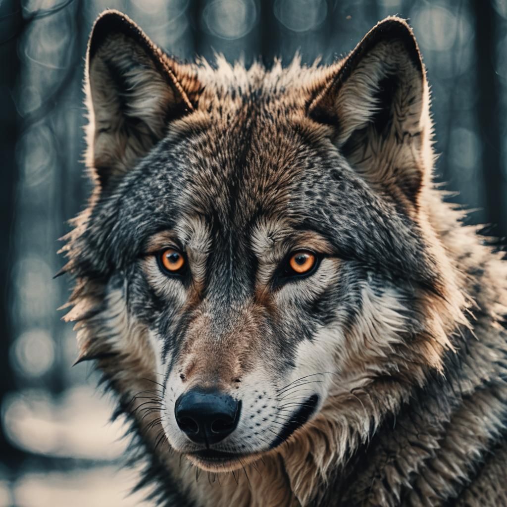 Intense Wolf Portrait in Duotone Analog Style