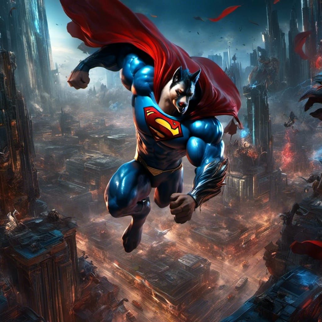 Anthropomorphic Superman Wolf in Sots Art Style