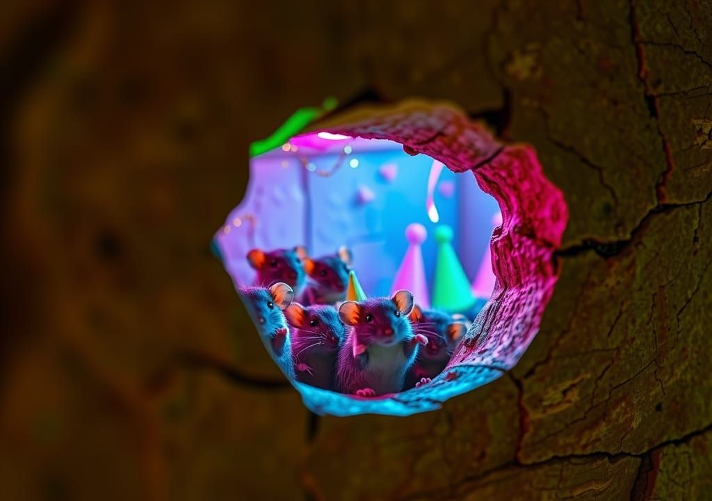 Mice Throw a Neon Party in Mouse Hole