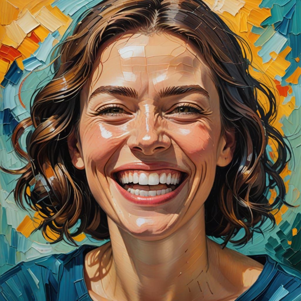 Joyful Woman in Vibrant Oil Painting