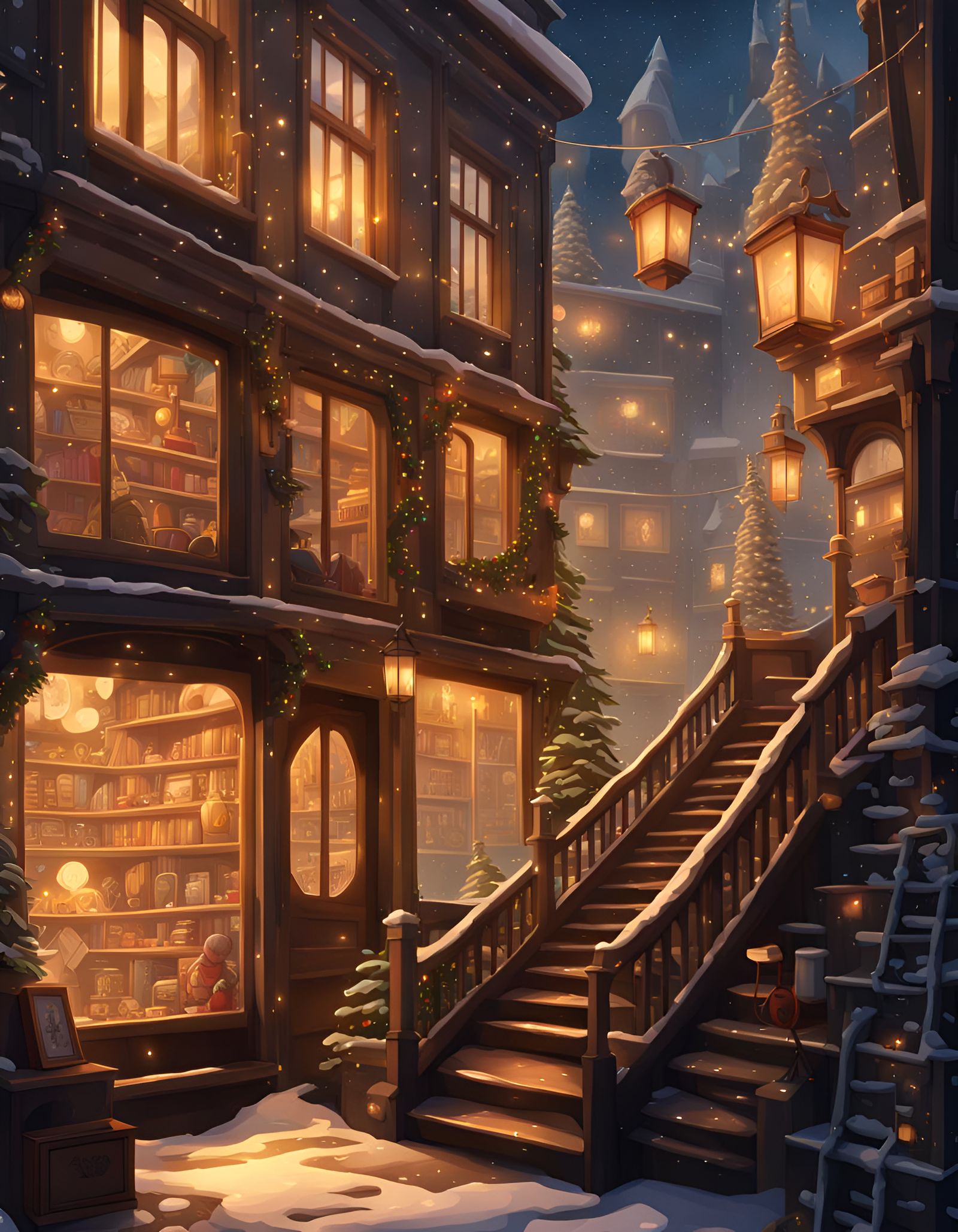 Fantasy Toy Store Window View in Anime Style