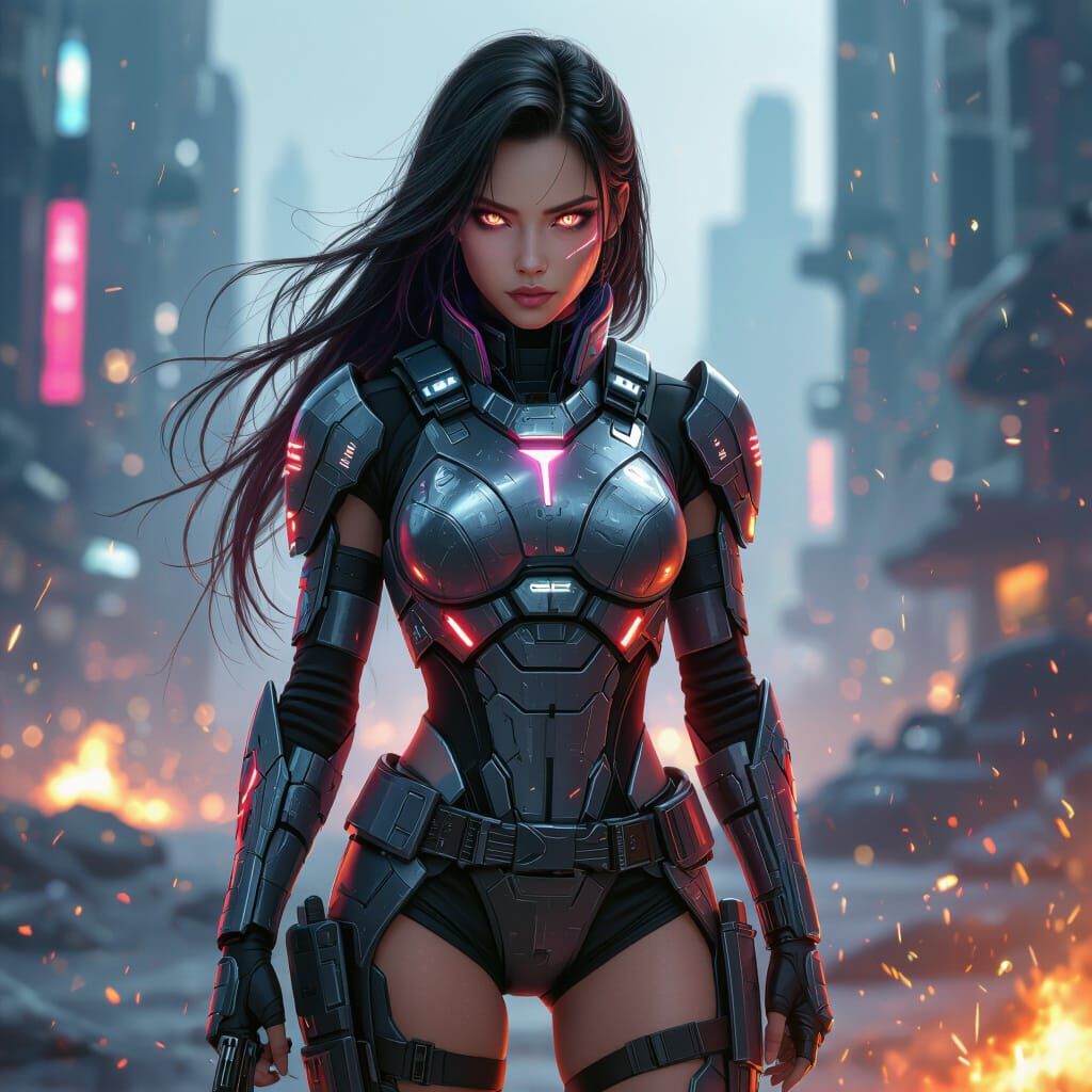 Futuristic Warrior Woman in Anime Style