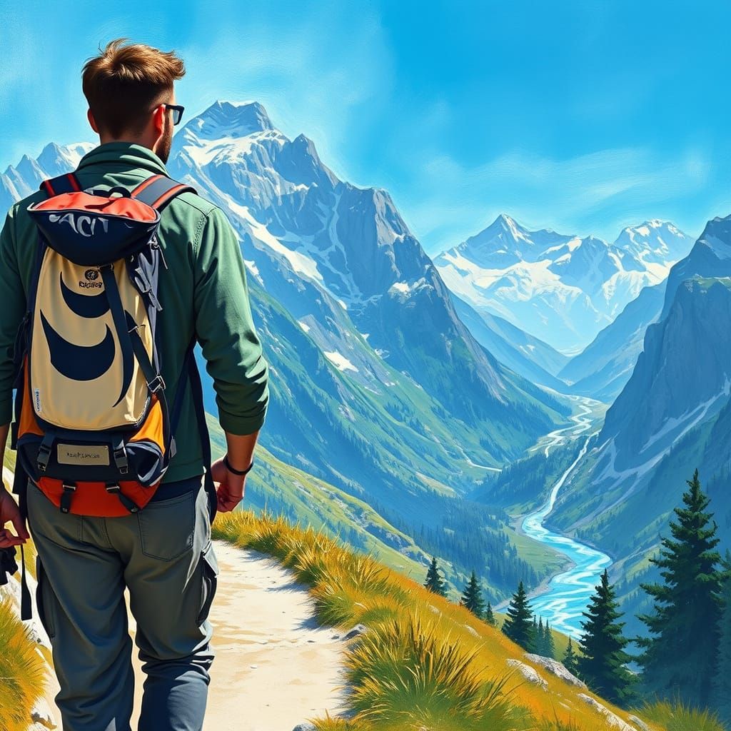 Alpine Vista: Watercolor Painting in Cézanne Style