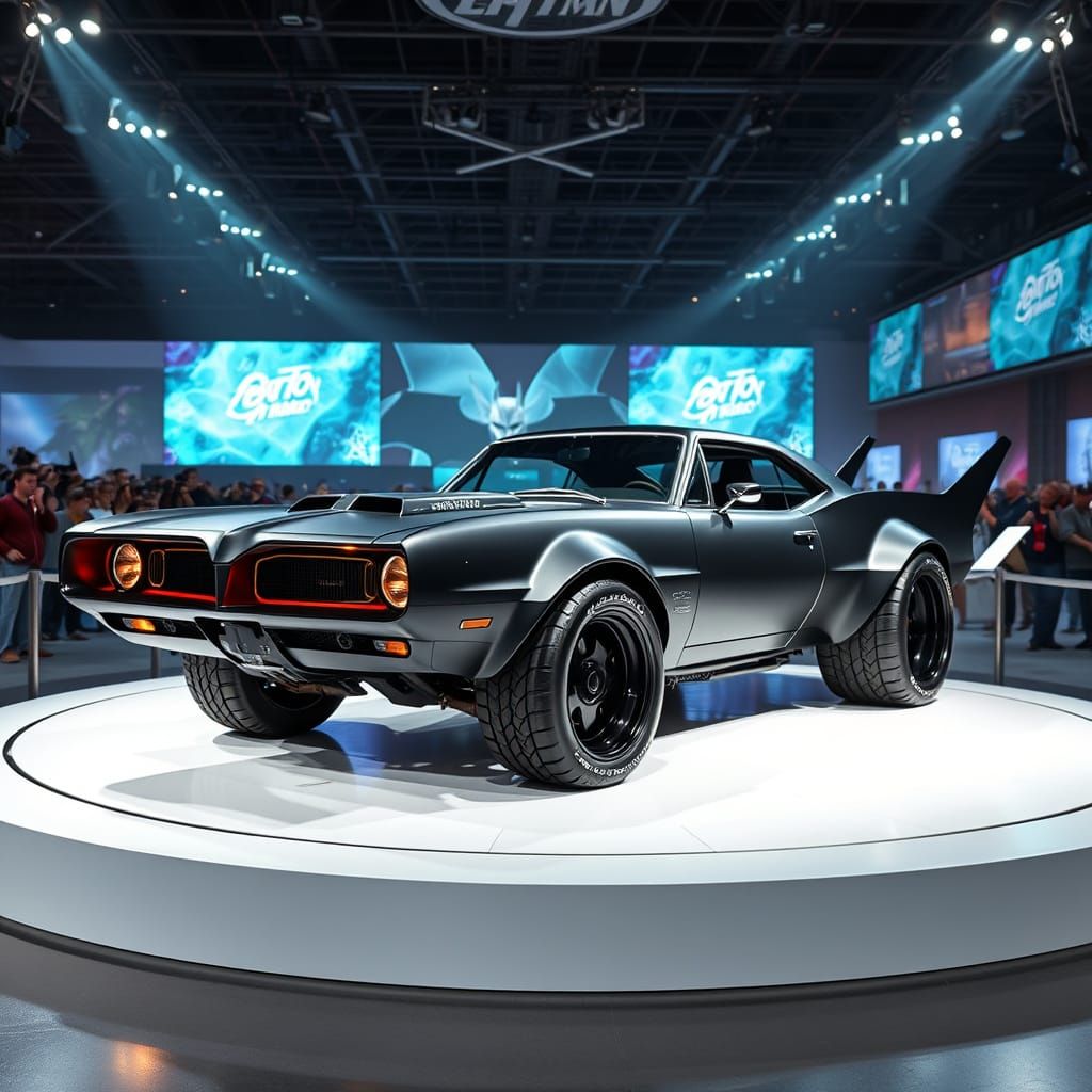 1965 Batman Muscle Car with Futuristic Cyberpunk Accents
