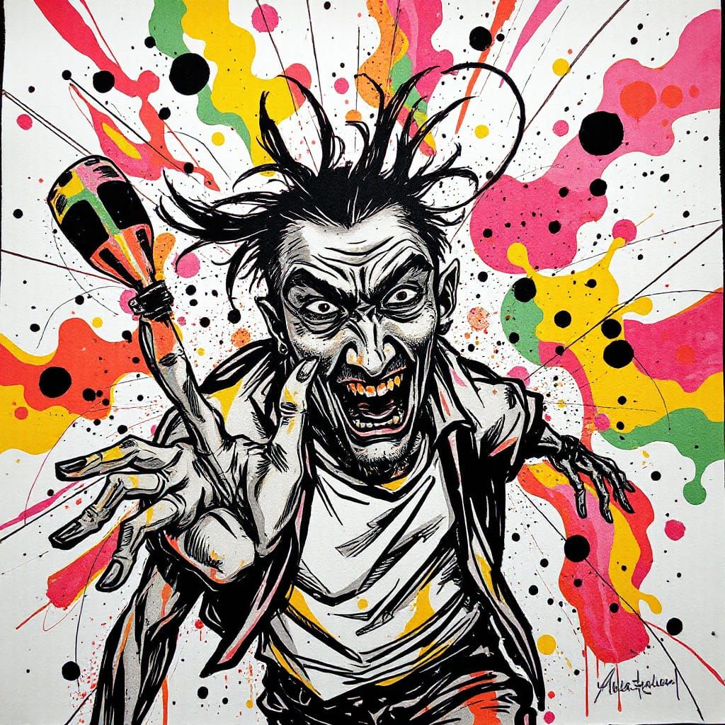 Frenzied Ink Figure in Gonzo Art Style