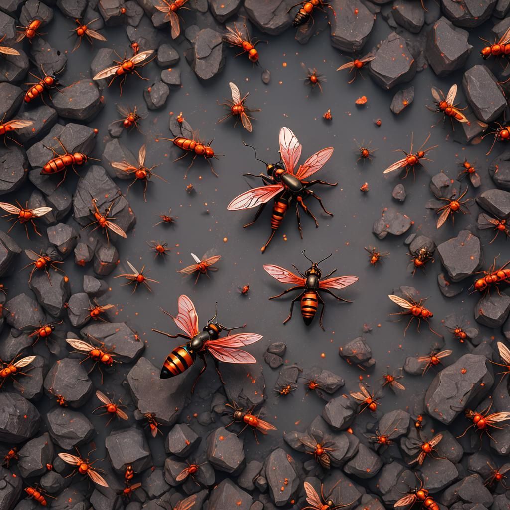 Lava Wasp: Detailed Matte Painting in Deep Color