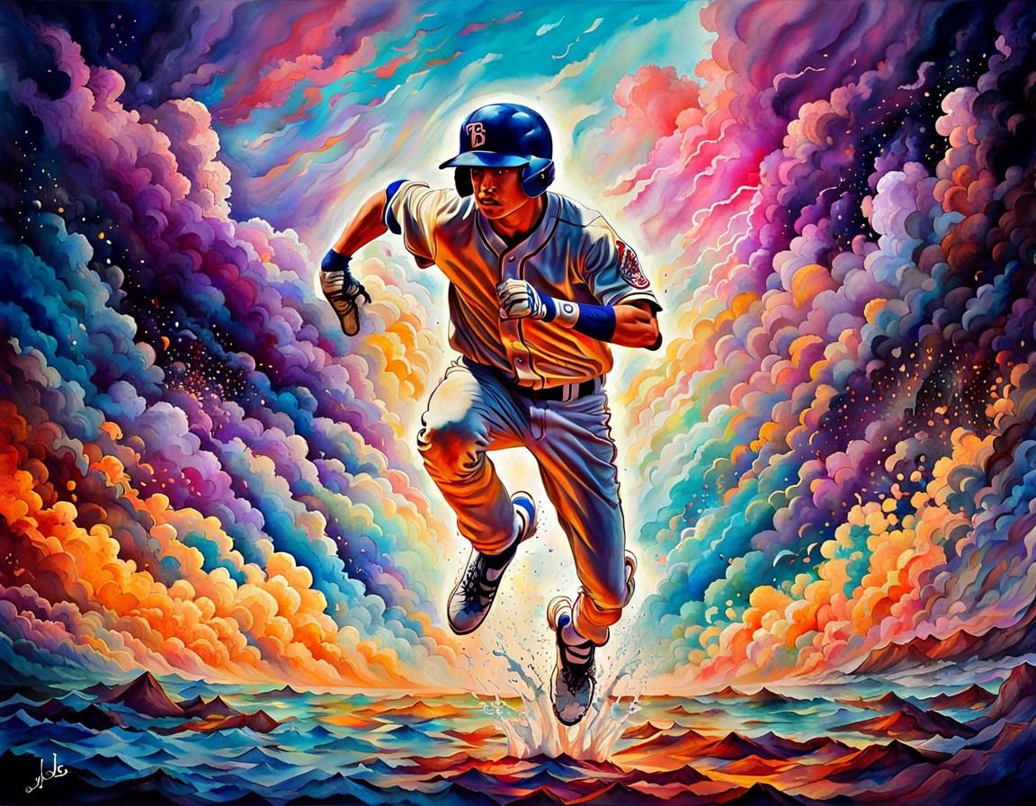 Dramatic Baseball Player in Vaporwave Style