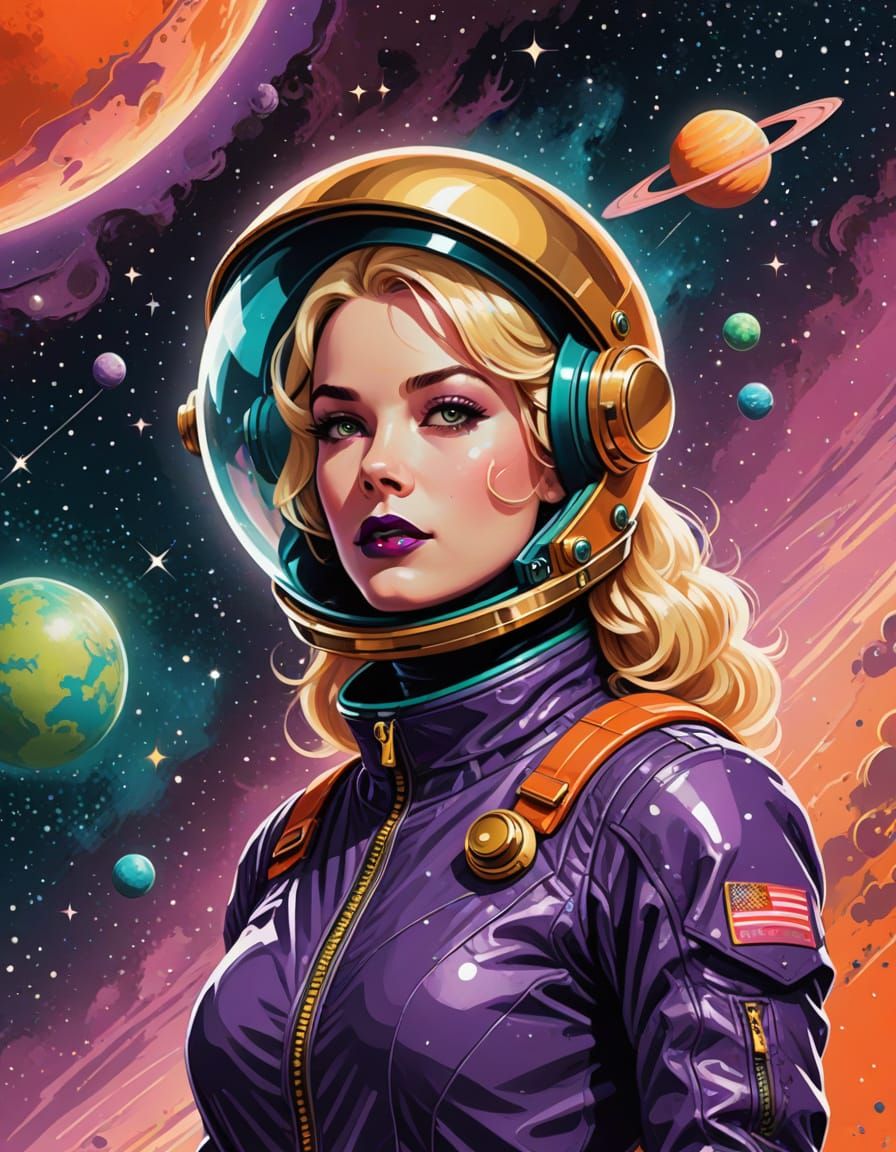 Retro Sci-Fi Woman in Space, 1960s Poster Art